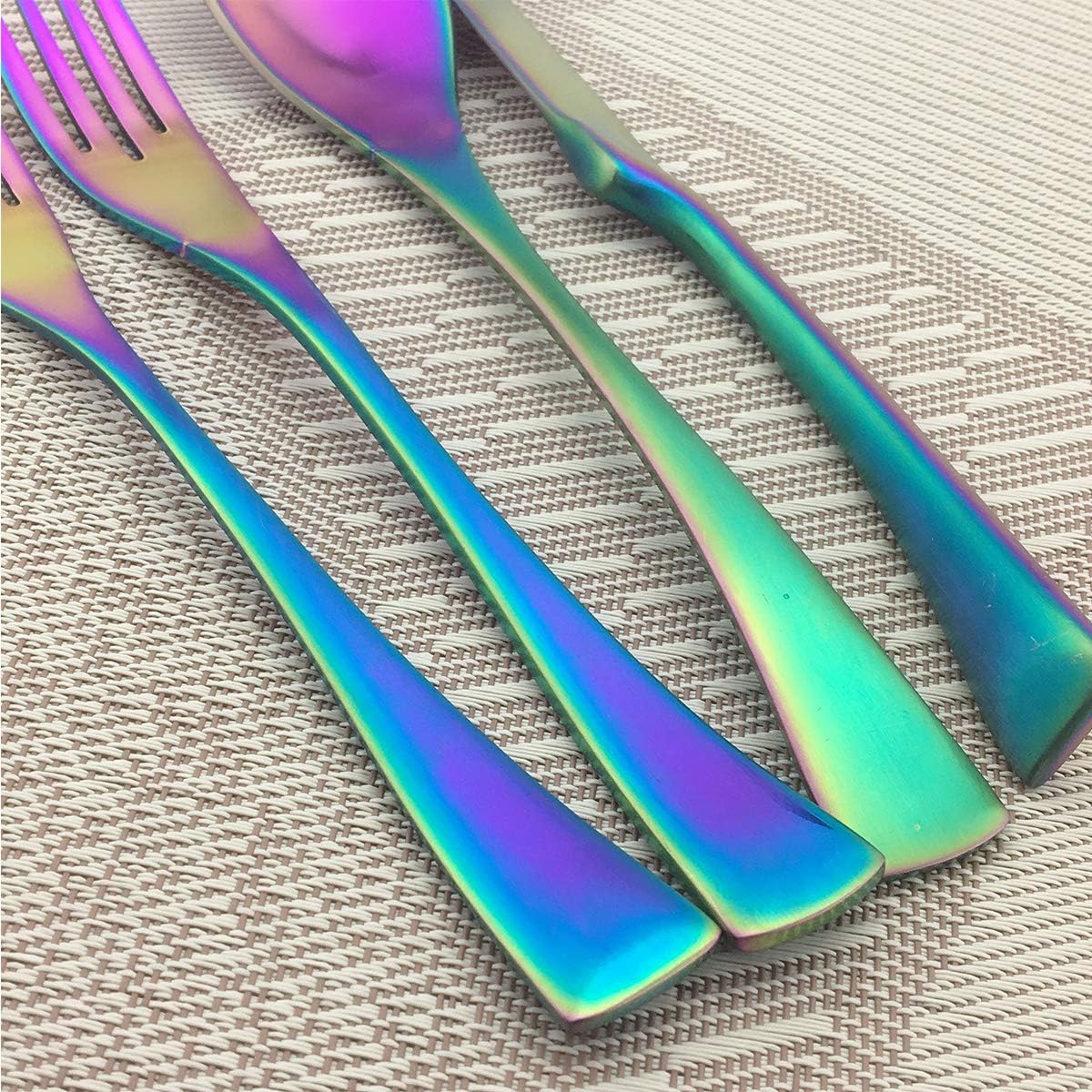 Rainbow Silverware Set, 24-Piece Stainless Steel Flatware Set Service for 4, Tableware Cutlery Set for Home and Restaurant, Knives Forks Spoons, Matte Finish, Dishwasher Safe (Rainbow)
