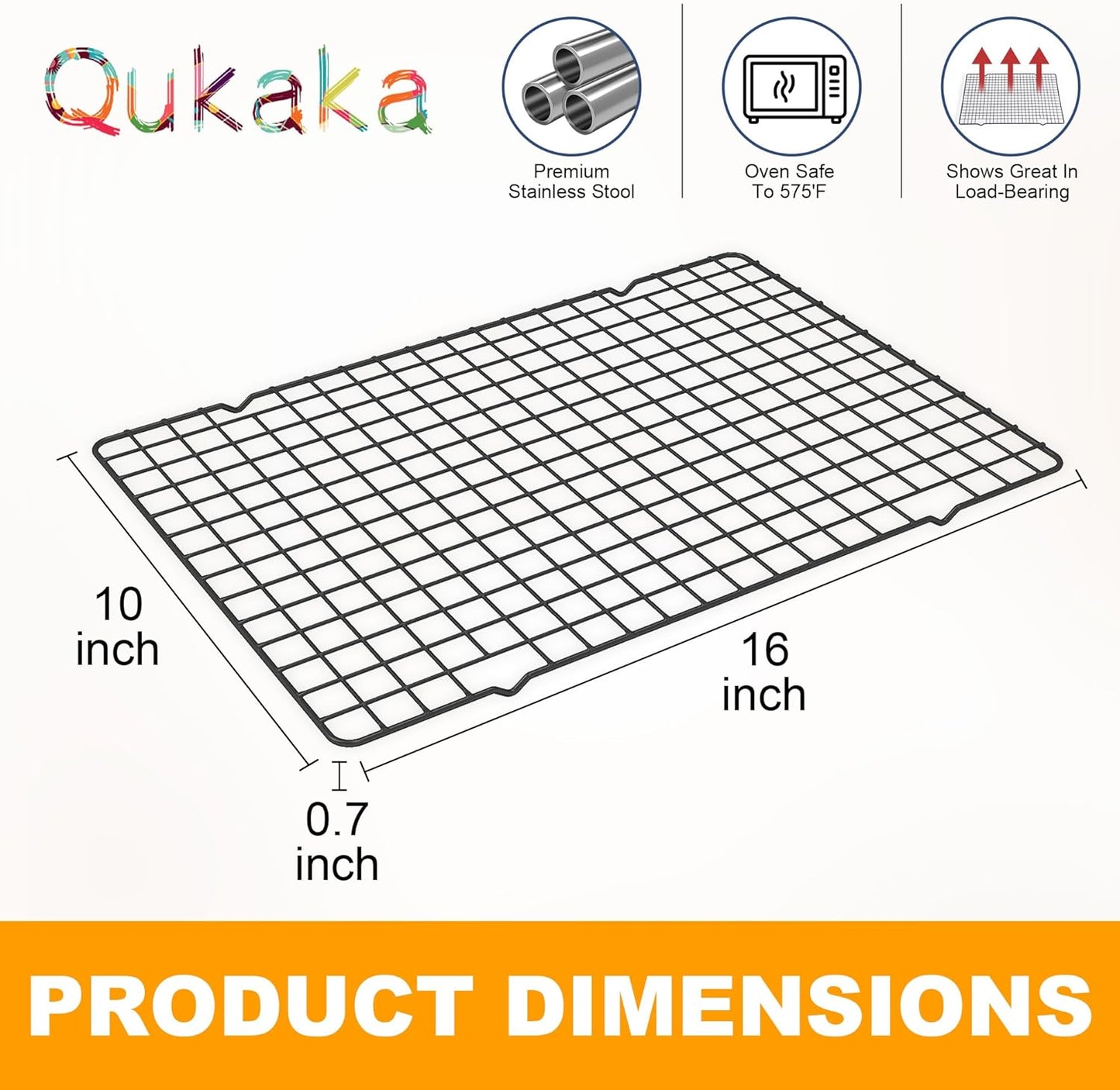 2PCS Cooling Racks for Cooking and Baking - 10" x 16"Heavy Duty Stainless Steel Wire Rack for Baking, Grilling, Roasting - Oven & Dishwasher Safe - Fits Half Sheet Pan（Black）