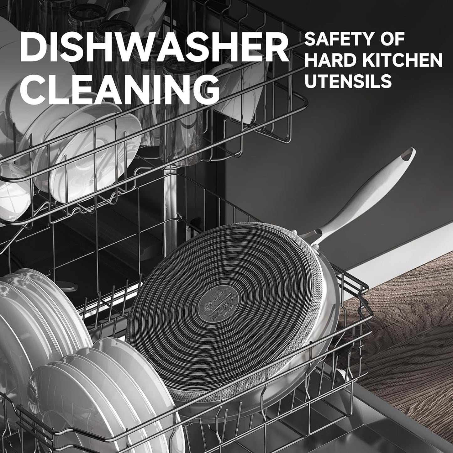 LOLYKITCH 12 In Nonstick Frying Pan Skillet with Lid, Ceramic Coating, Tri-ply Stainless Steel, Induction Compatible, PFOA-free, Oven Safe to 600°F, Dishwasher-safe, Detachable Handle