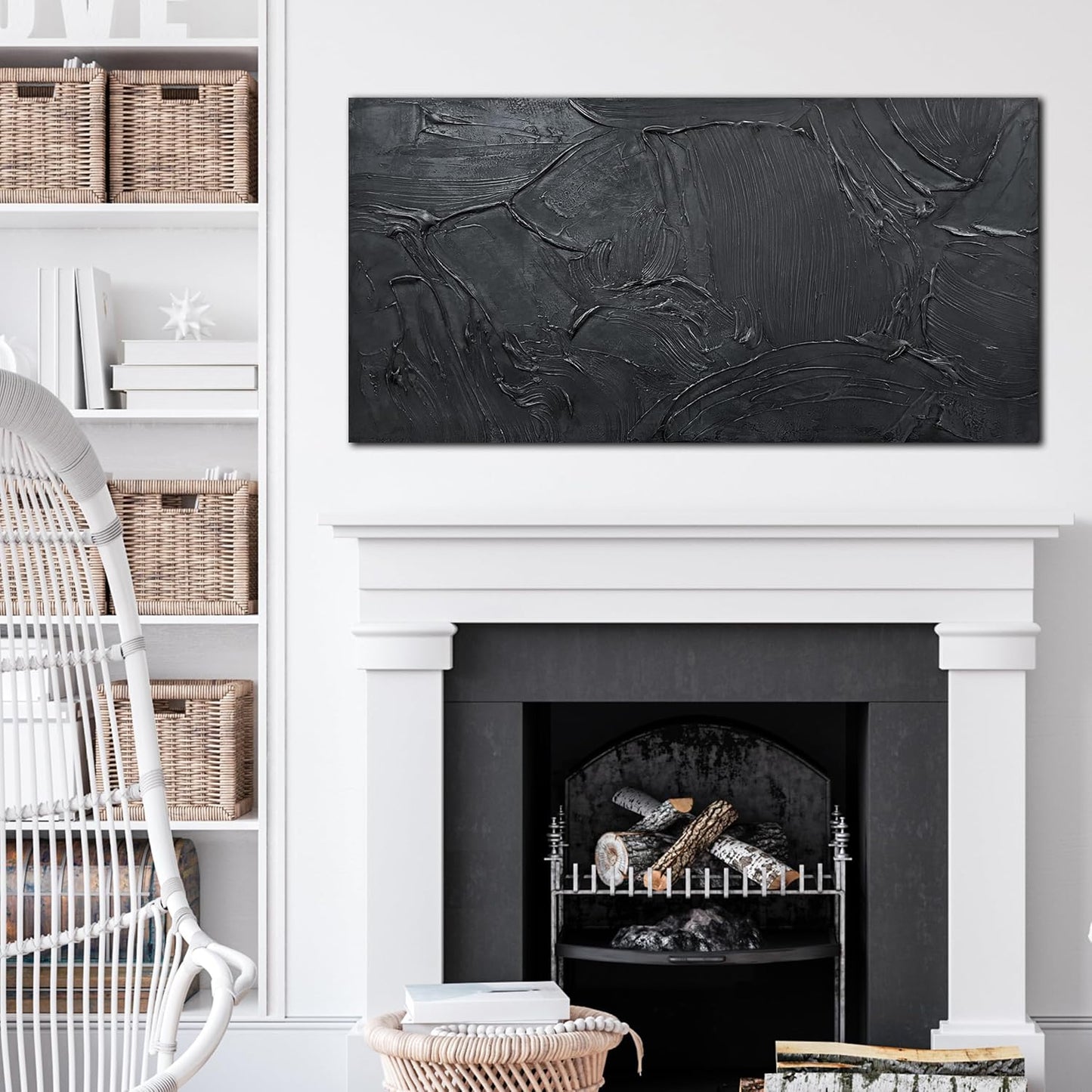 Abstract Hand Painted Wall Art for Living Room - Minimalist Art Wall Decor for Office - Black Painting Wall Art for Bedroom Size 20" x 40"