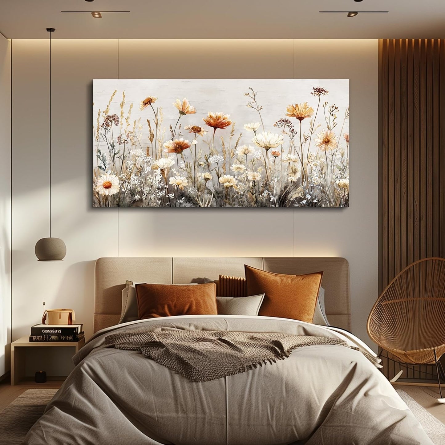 QIYILEXWART Canvas Wall Art For Living Room Wall Decor For Bedroom Office Wall Decoration Neutral Wildflower Landscape Painting Farmhouse Pictures Artwork Room Aesthetic Home Decor 20x40 In