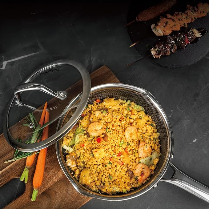 Hybrid Nonstick 2 QT Saucepan with Lid, Stainless Steel Honeycomb Pot with Two Pour Spouts,Compatible with All Cooktops,Dishwasher and Oven Safe