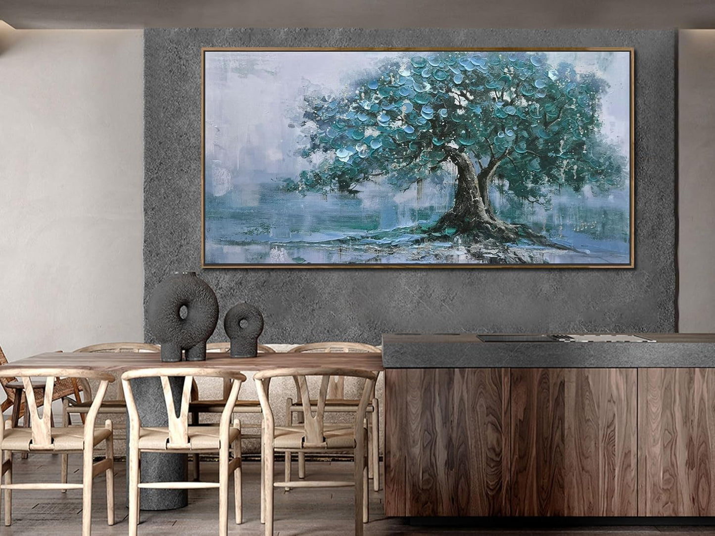 Ardemy Framed Tree Canvas Wall Art for Living Room Teal Tree of Life Landscape Bedroom Pictures Wall Decor Nature Paintings Artwork for Walls Home Office Dining Room Kitchen 58"x29"