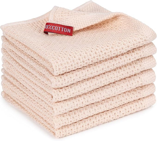6-Pack Kitchen Dish Cloths, 100% Cotton Waffle Weave, Ultra Soft Absorbent, Quick Drying Dish Towels, 12x12 Inches, Beige