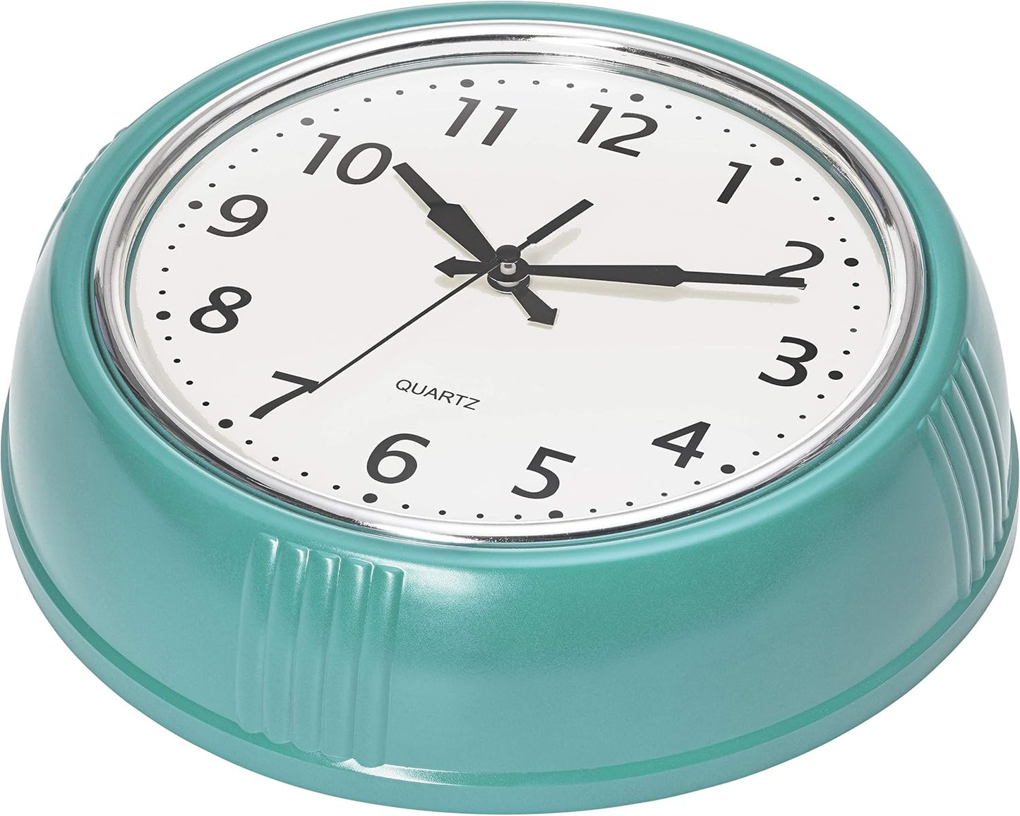 Bernhard Products Retro Wall Clock 9.5 Inch Blue Kitchen 50's Vintage Design Round Silent Non Ticking Battery Operated Quality Quartz Clock (Robin Egg Blue)