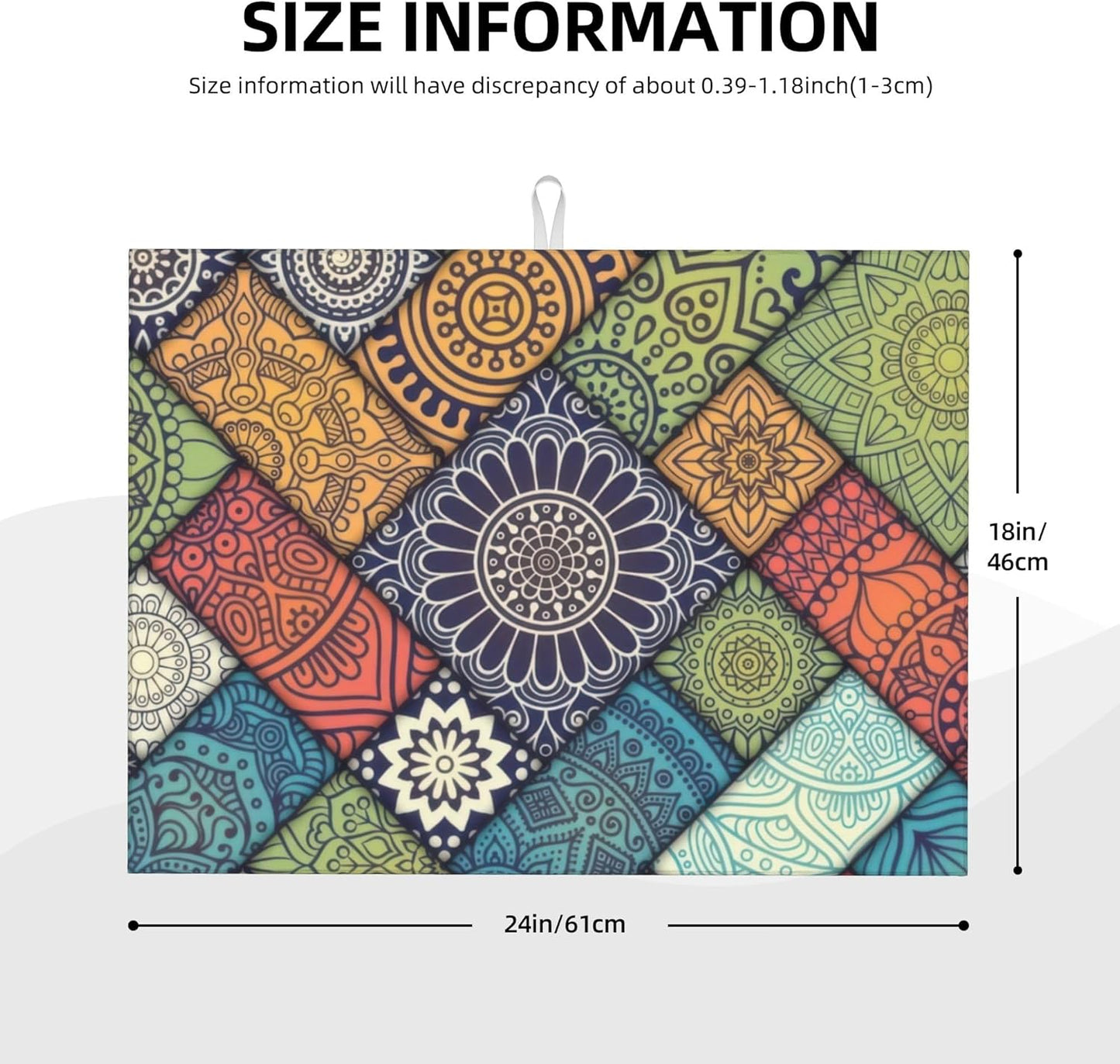 Retro Boho Dish Drying Mat 18x24 Inch, Microfiber Absorbent Fast Dry Mat Mandala Large Dish Mat Drying Kitchen Mat, Kitchen Drying Pad for Kitchen Counter Coffee Bar Decor Gifts