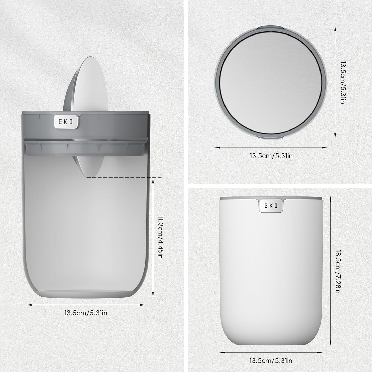 EKO Fandy 0.58 Gal/2.2L Mini Trash Can with Lid, Swing-Top Desktop Trash Can for Bathroom, Countertop, Vanity, Desk or Office, Small Garbage Bin (White)