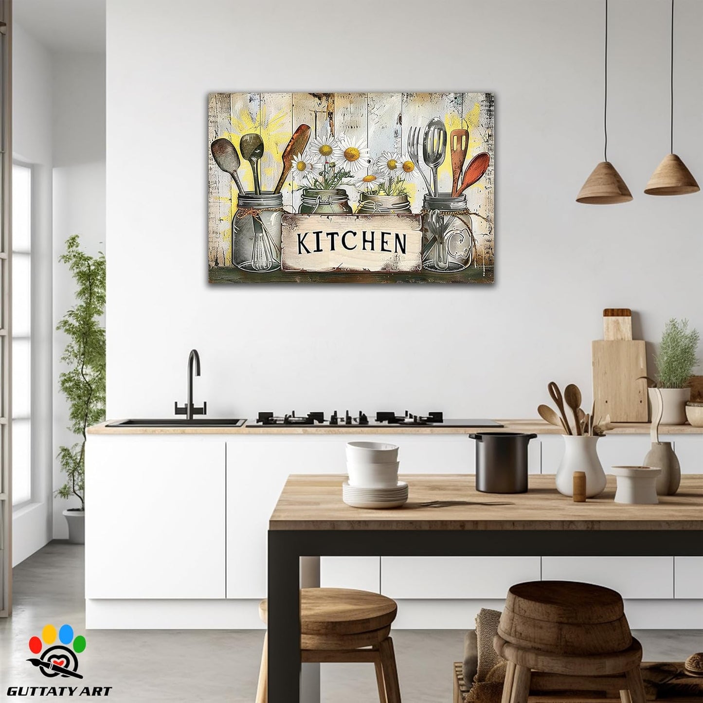 GUTTATY Kitchen Pictures Wall Decor, Farmhouse Wall Art Decor Graffiti Style Kitchen for Dinning Room Restaurant Decor, Mother's Day Gift for Grandma Mom Hanging Artwork 32×48 Inch