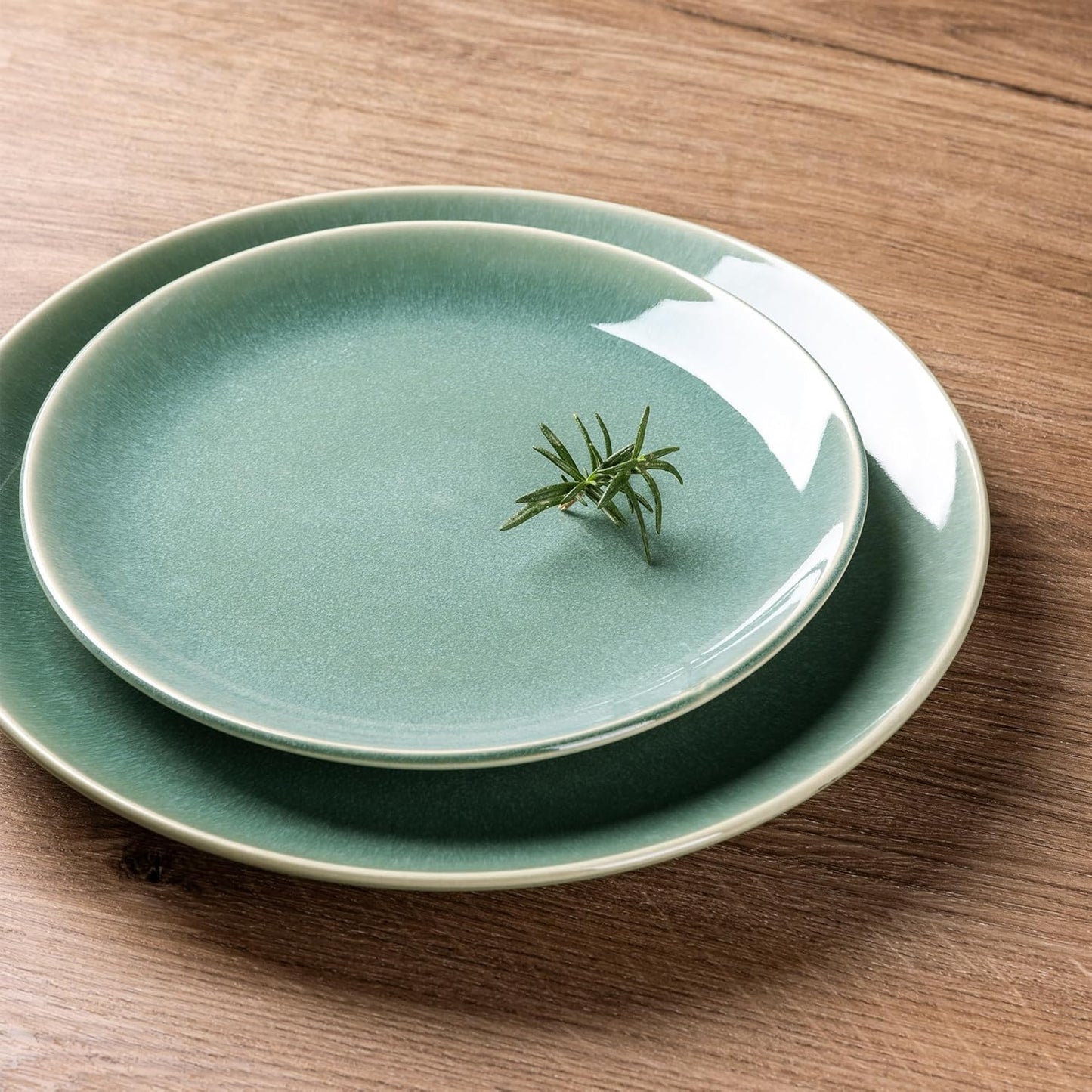 GBHOME Ceramic Dinnerware Sets for 4, 12 Pieces Stoneware Plates and Bowls Sets, Reactive Glaze Dishes -Scratch Resistant, Dishwasher&Microwave Safe-Malachite Green