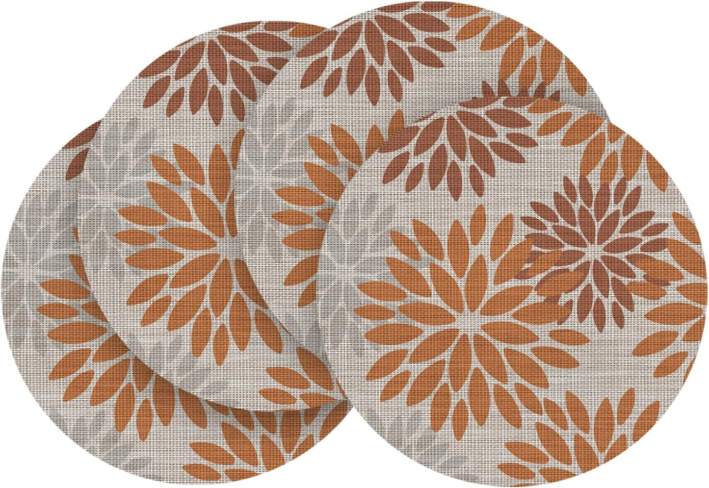 Artoid Mode Orange Dahlia Plastic Round Placemats Set of 4, 14 Inch Seasonal Wipeable Woven Vinyl Table Mats for Farmhouse Party Kitchen Dining Decor