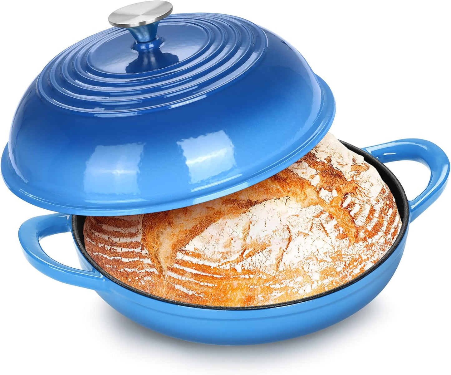 P&P CHEF Bread Dutch Oven for Sourdough, 5.5 Quart Enameled Cast Iron Dutch Oven Pot with Lid for Homemade Bread Baking, Easy to Clean & Even Heat, Blue