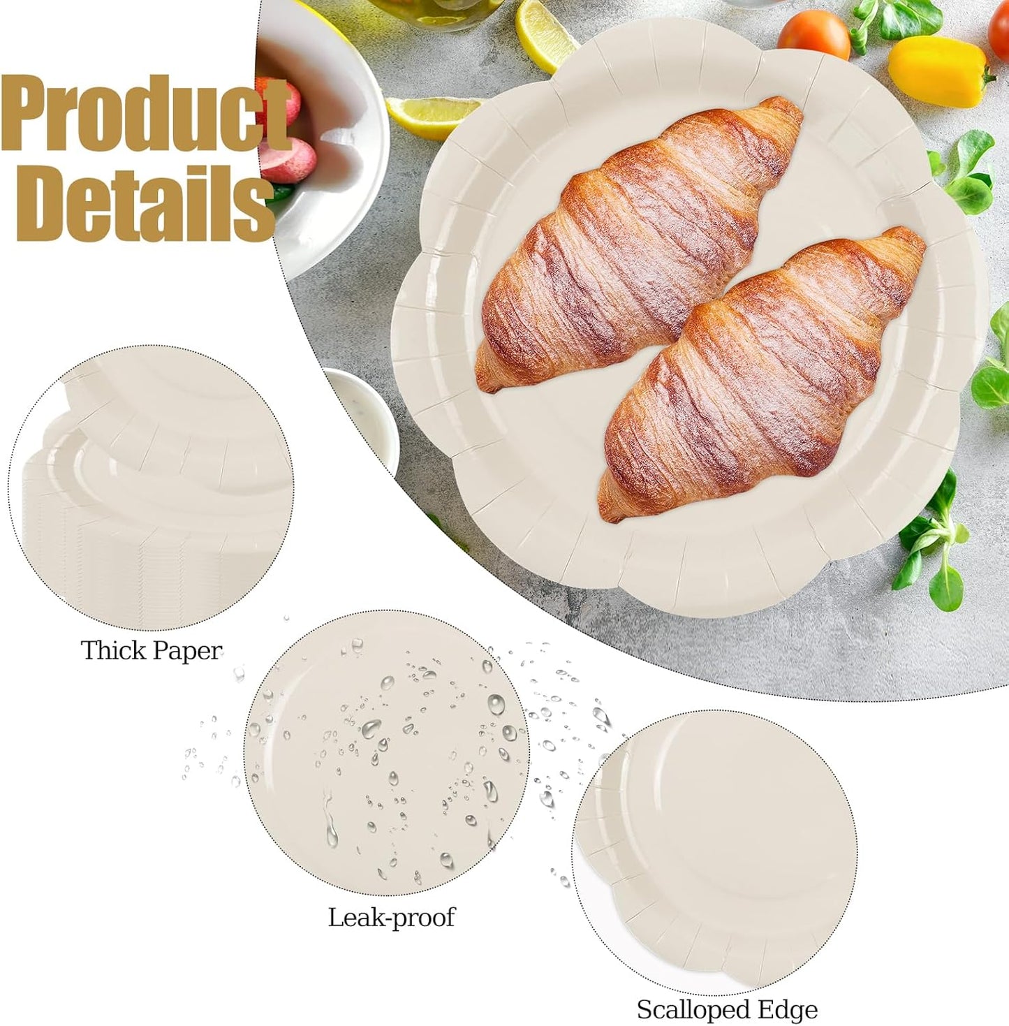 50 Pack Ivory Paper Plates 7 Inch, Disposable Cream Scalloped Plates Cake Dessert Plate for Dinner Baby Shower Wedding Bridal Shower Birthday Party Supplies (Ivory, 7 inch)