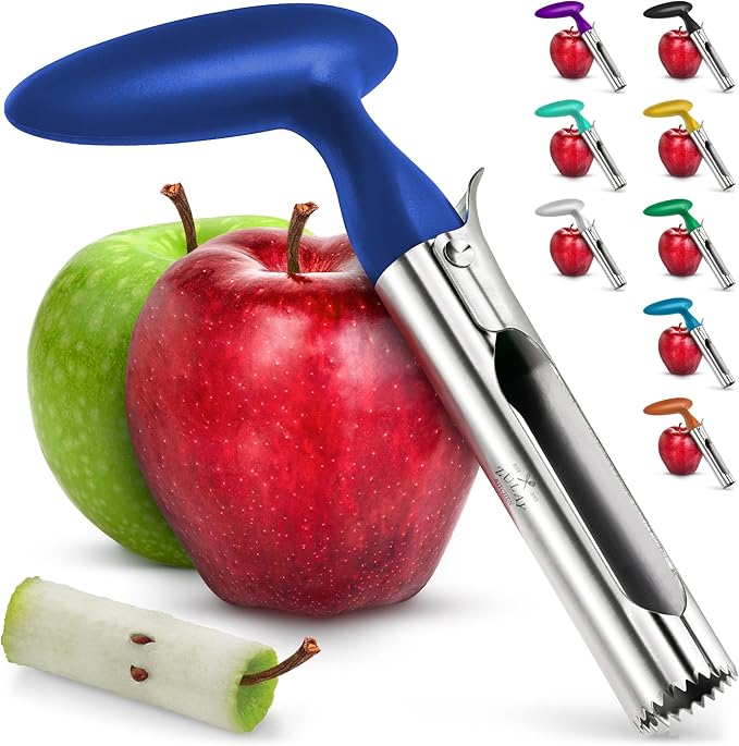 Zulay Kitchen Premium Apple Corer Tool - Ultra Sharp, Stainless Steel, Serrated Blades for Easy Coring - Easy to Use & Clean, Durable Apple Corer Remover for Baking Apples & More - Dark Blue