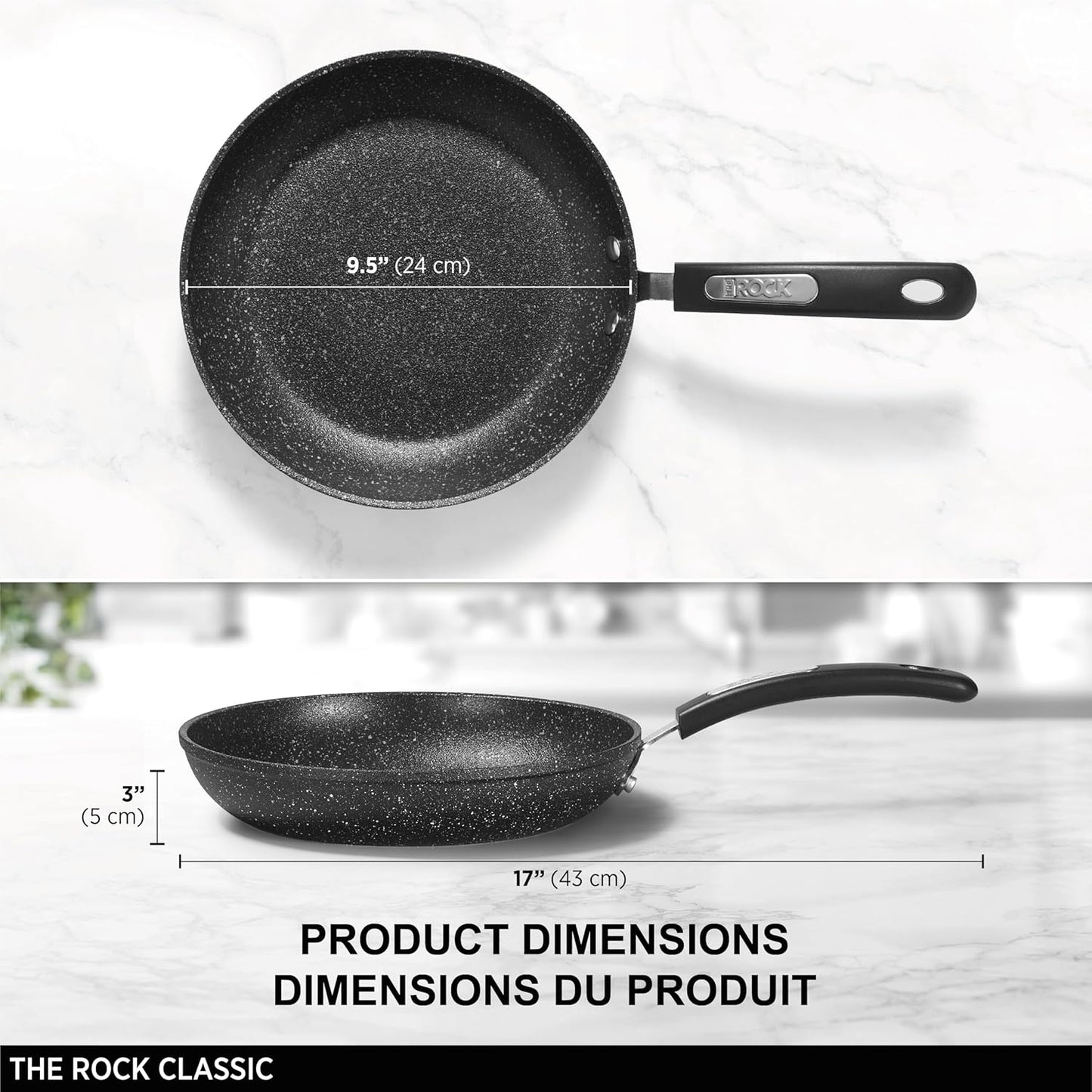 Starfrit The Rock 24 cm (9.5") Non-Stick Fry Pan - Durable Forged Aluminum - Oven Safe - PFOA Free - Easy to Clean - Black