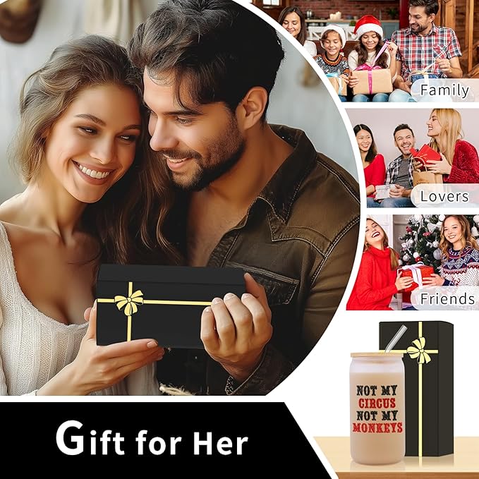 Monogrammed Glass Drinking Cup With Lid Straw Women White Elephant Gag Female Office Cowoker Funny Useful Unique Who Have Everything Gifts Adult Christmas Hilarious Cool Co Worker Colleague