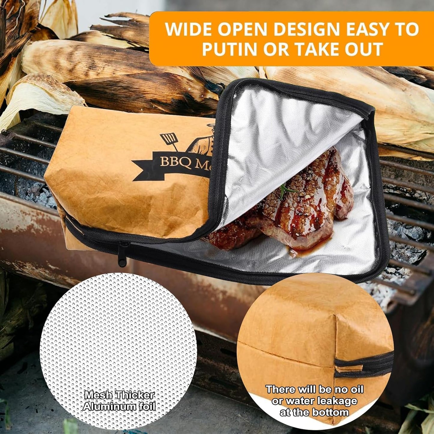 BBQ Blanket for Resting Meat, 21" Smoker Meat Resting Blanket, for Large Brisket/Turkey/Pork Shoulder/Pork Ribs, Wide Mouth with Hand Straps and Zippers