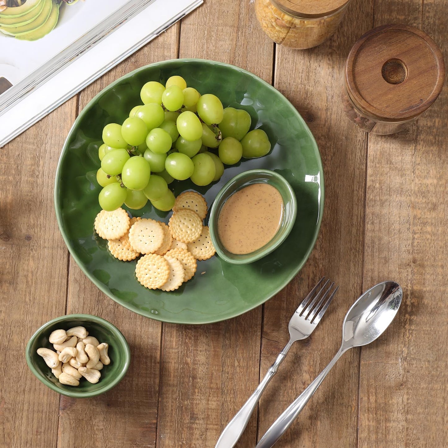 vicrays Ceramic Dipping Sauce Bowls – Small Charcuterie Dip Cups Cooking Prep Condiment Oil Dish Mini Tapas Plates for Soy Sushi Salsas Wasabi Appetizer Dessert - Set of 6 Green