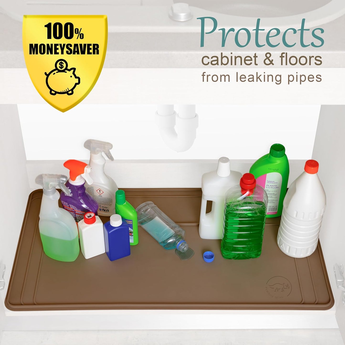 The Original Under Sink Mat - Silicone Waterproof mat, Adjustable, Easy to Clean, Kitchen cabinet liner, Disifenction Surface - 31" x 22" or smaller (Brown, 31" x 22")