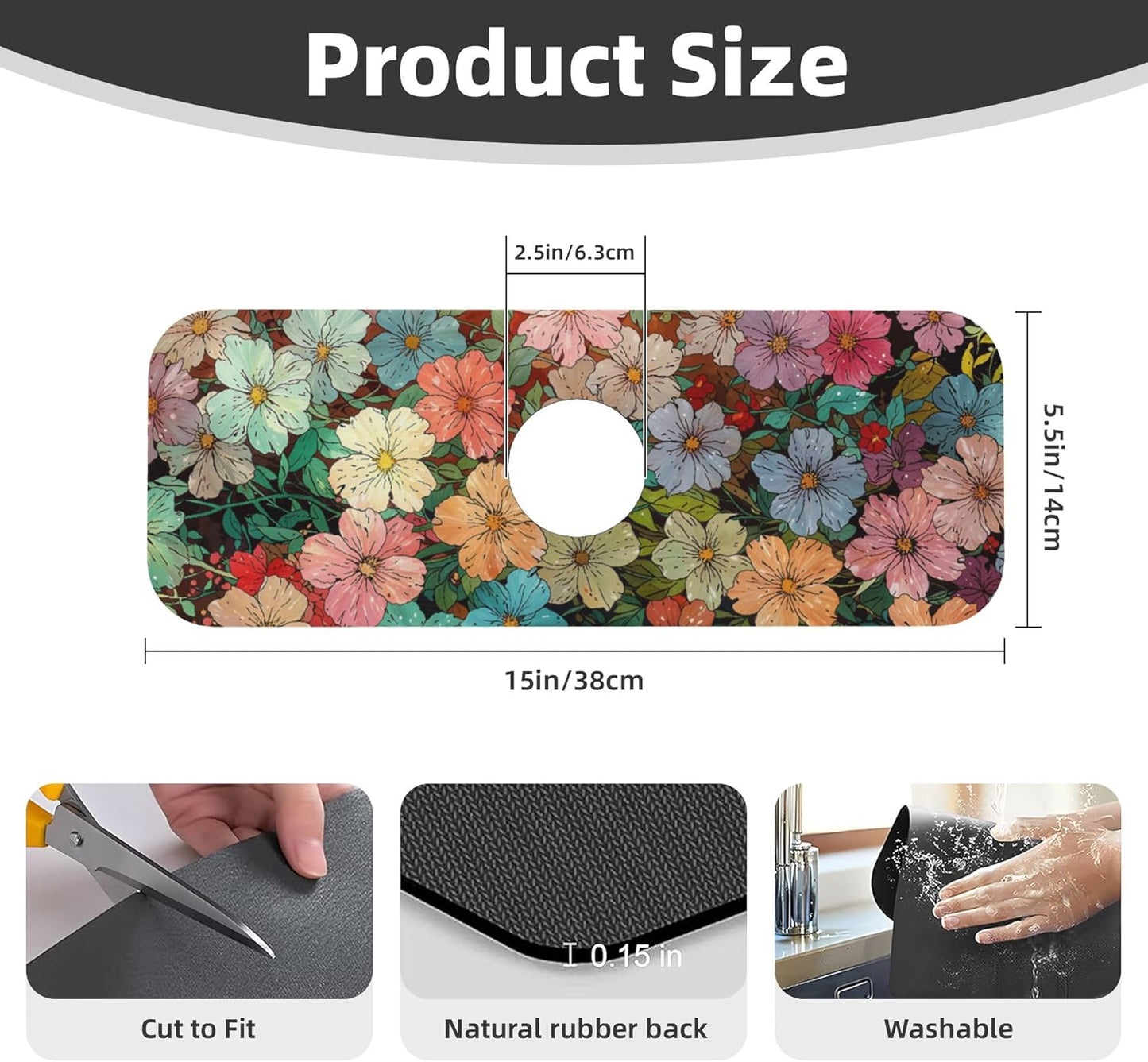 Colorful Wildflowers Dish Drying Mat for Kitchen Counter, 16"x18" Microfiber Absorbent Fast Dry Mat, 2Pcs Dish Mat Faucet Mats Sets, Large Drying Kitchen Mat Kitchen Drying Pad Coffee Bar Decor Gifts