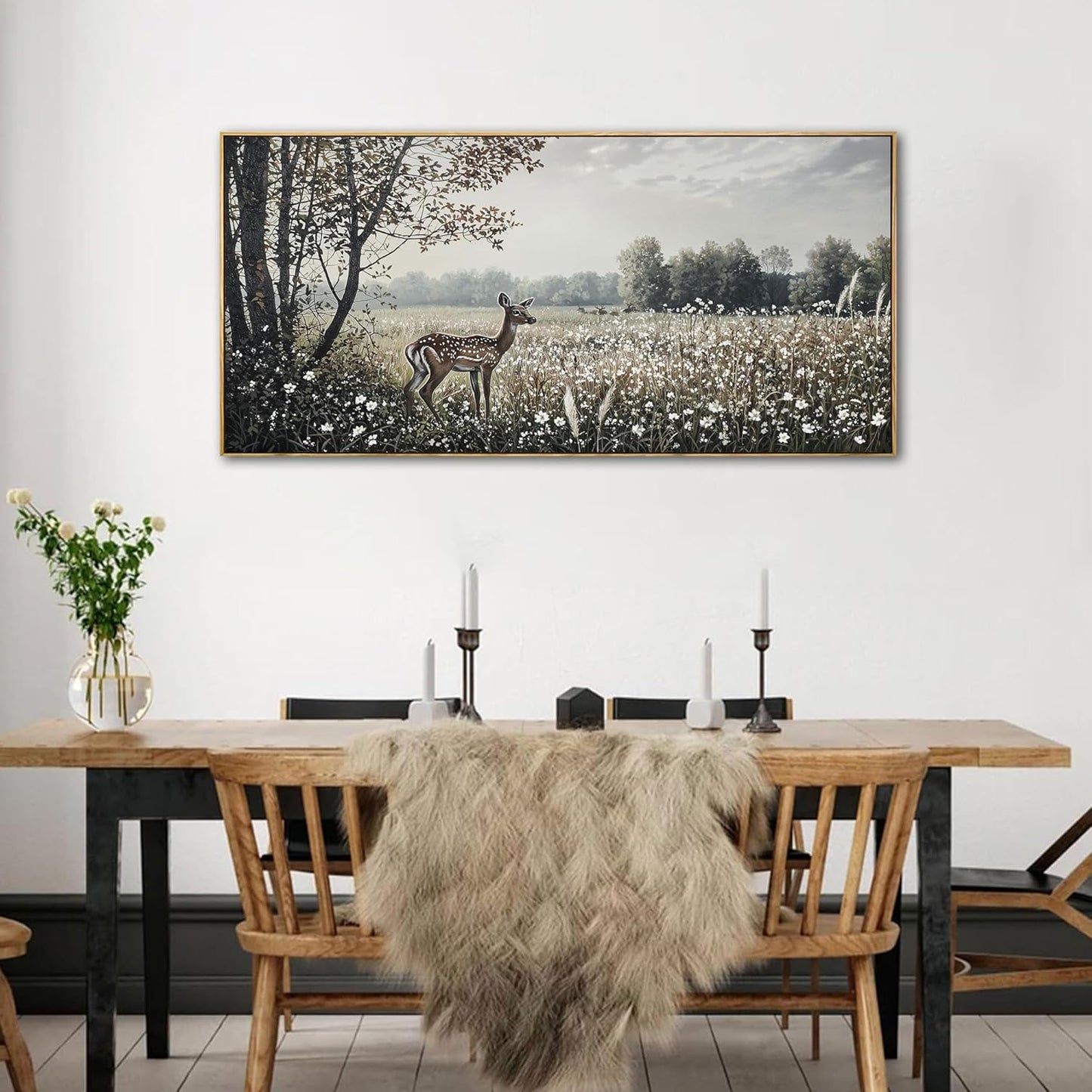 yiijeah Farmhouse Wall Decor - Large Canvas Wall Art Artwork Deer Landscape Vintage Floral Rustic Print Neutral Picture Artwork for Home Living Room Bedroom Office Decoration