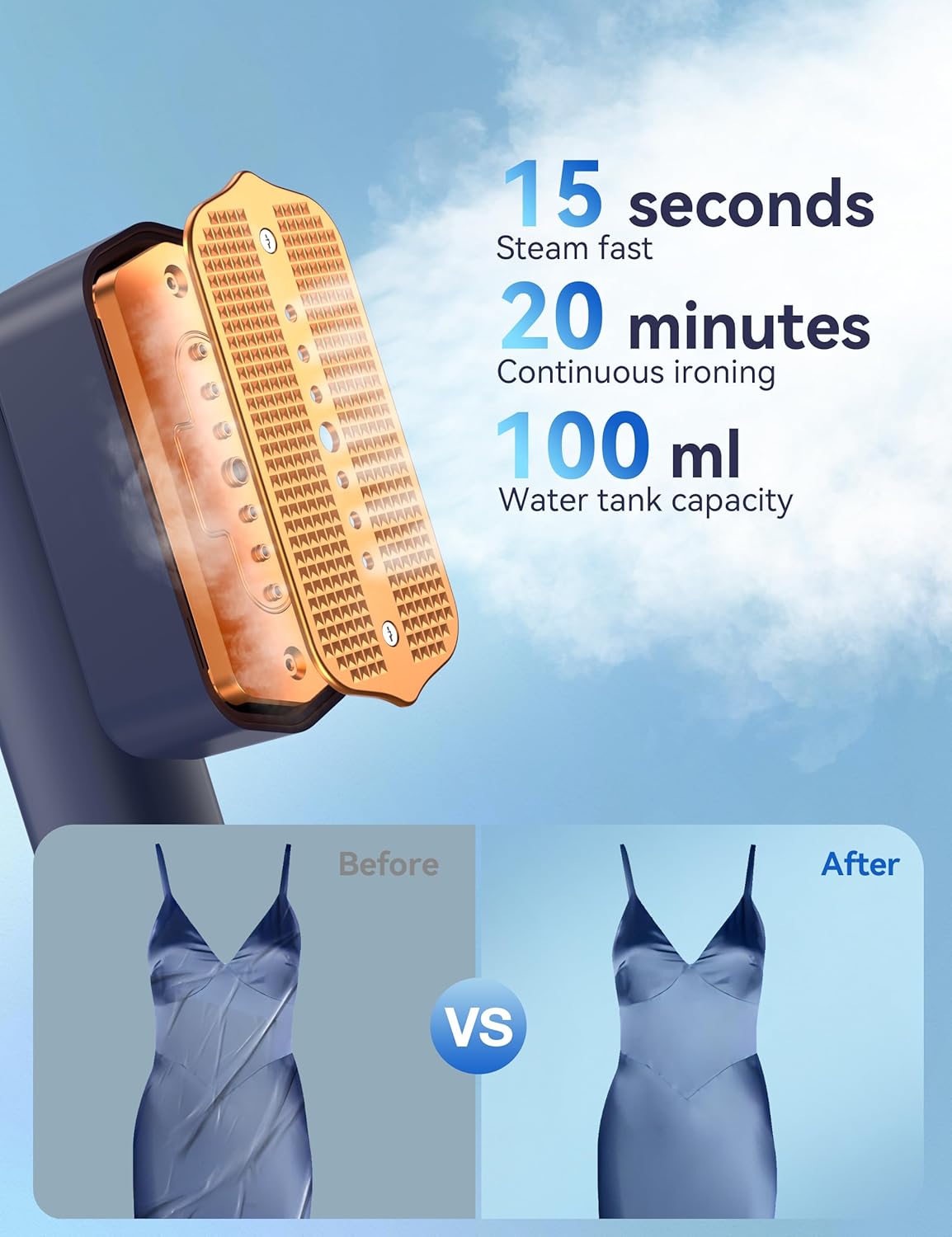 Steamer for Clothes Portable Handheld Garment Steamer,15s Fast Heat-up,100ml Water Tank,Steamer Ironing Gloves,20 Minutes of Continuous Ironing for Travel and Home