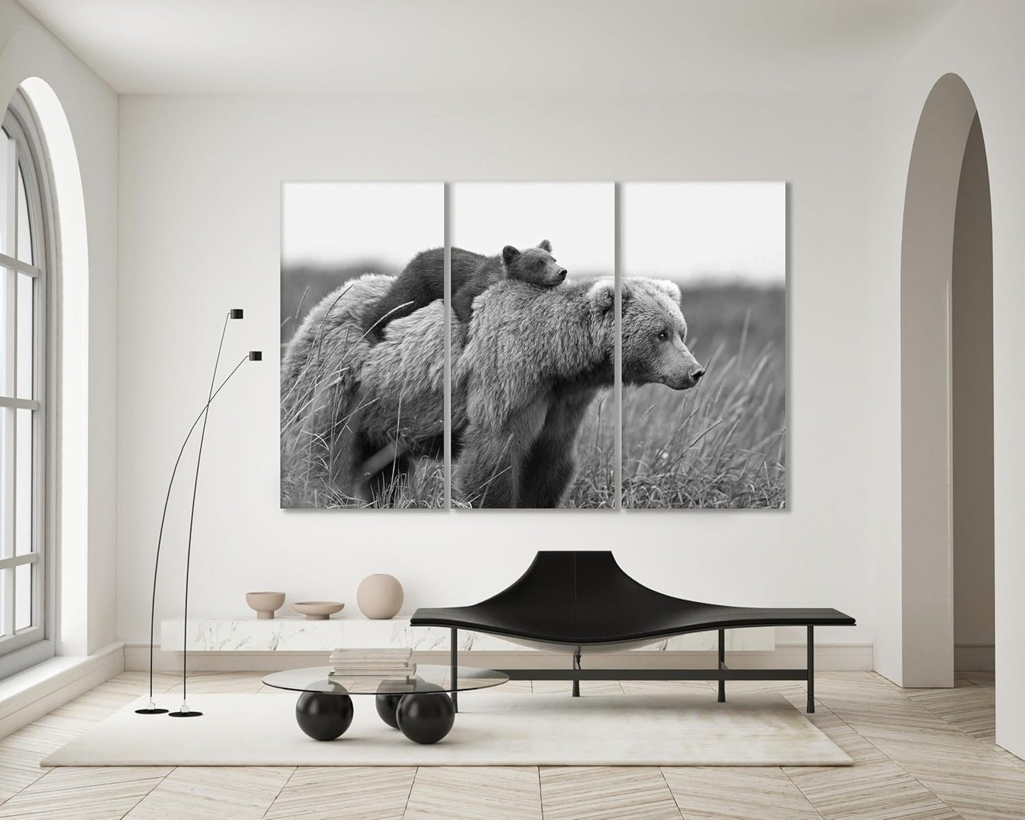 Wildlife Canvas Prints - Wild Animals Home Decor - Medium, Large, and Extra Large Wall Art for Living Room, Bathroom, Kitchen (Mom and Baby Bears, 63L" x 94W"- 3 Panels)