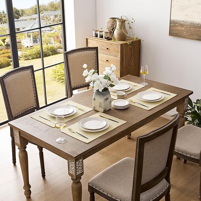 Romanstile Cloth Placemats Set of 8-12 x 18 Inch, Heat Resistant Double Layered Thickened Burlap Place Mats, Washable Linen Farmhouse Table Mats for Kitchen/Dining/Party/Outdoor, Cream