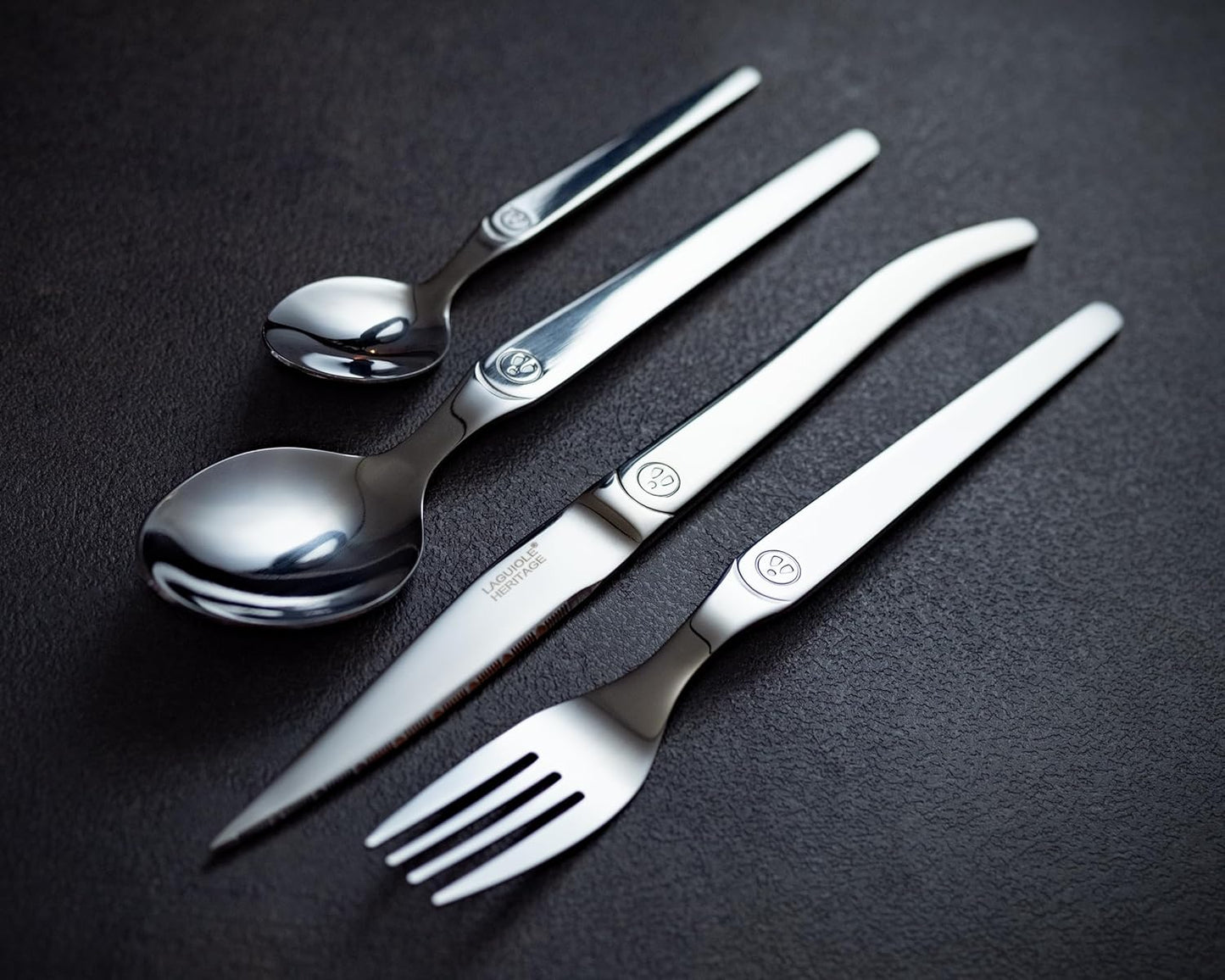 Laguiole Heritage Dinnerware Set; Premium Stainless Steel Knives, Forks, Spoons with Ergonomic Handles; Dishwasher Safe; 4 Person Sets; Polished, 16-Piece