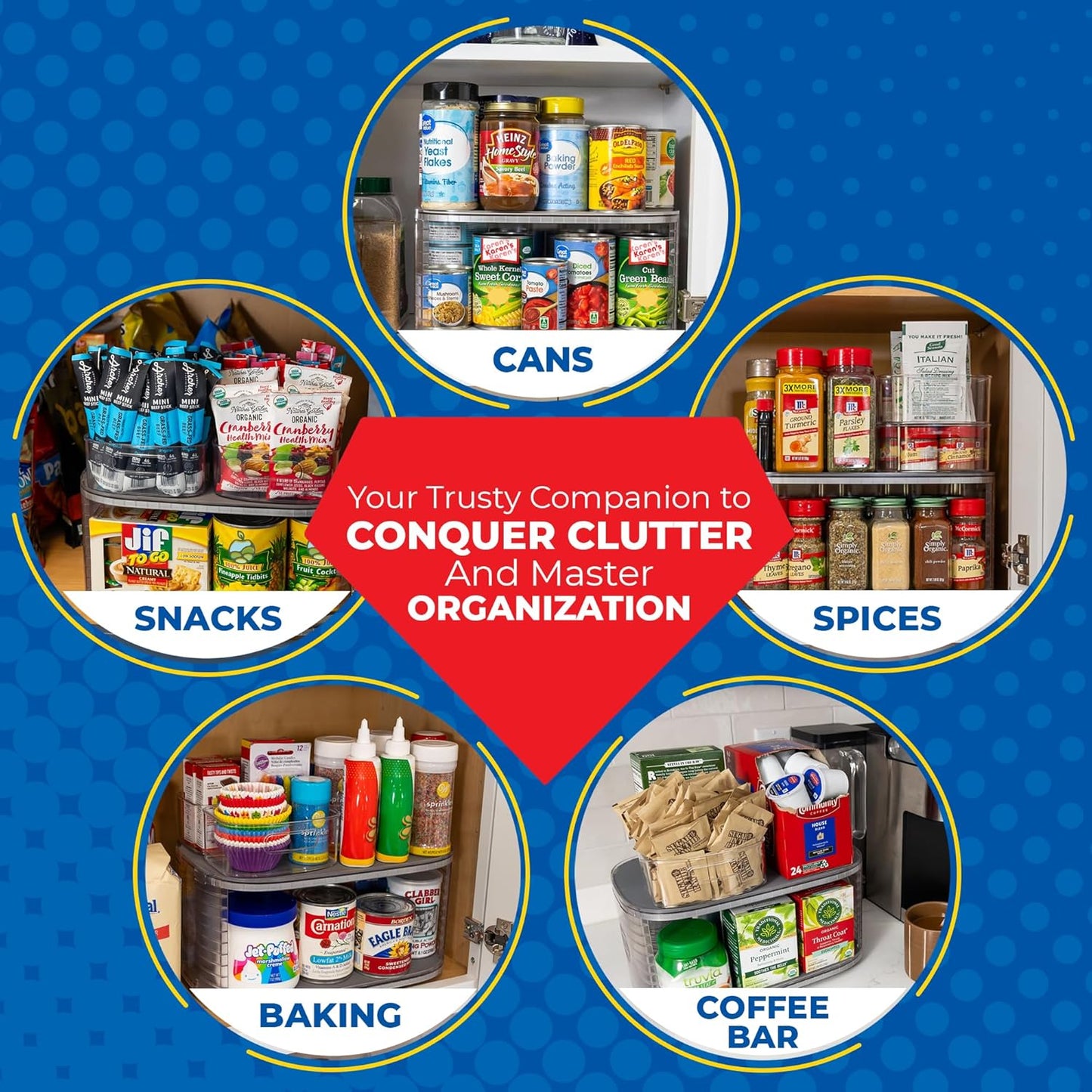 Mighty Susan Kitchen Organizer for Canned Goods: 2-Tiered Robust Turntable Organizer for Cabinet/Pantry. Steel Reinforced Holds Up To 30 lbs. Rotates 360° for Maximum Visibility. Includes 2 Bonus Bins