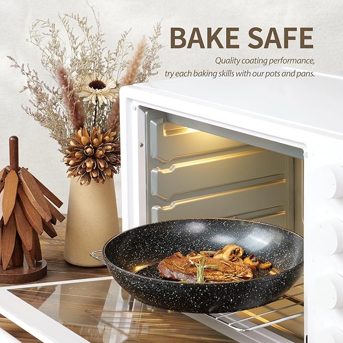 Nonstick Ceramic Cookware Set 21PCS with Detachable Handle, Pans and Pots Set, RV Kitchen Set Cookware Set, Pan Pots with Removable Handles, Oven Safe, Induction Ready(Black)