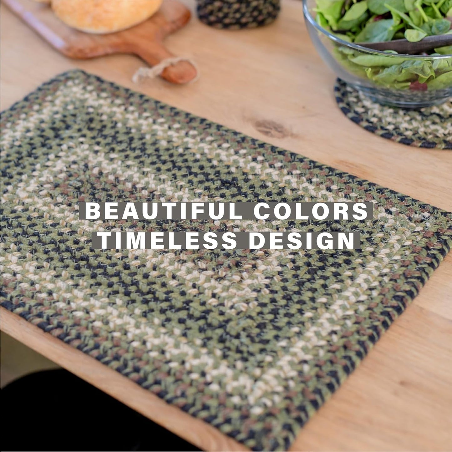 Homespice Pinecone Jute Woven Placemats, Warm Country Rustic Decor, Set of 4, Green 13x19 Rectangle Table Mats - Vibrant Colors, Durable, Easy to Clean and Protects Furniture