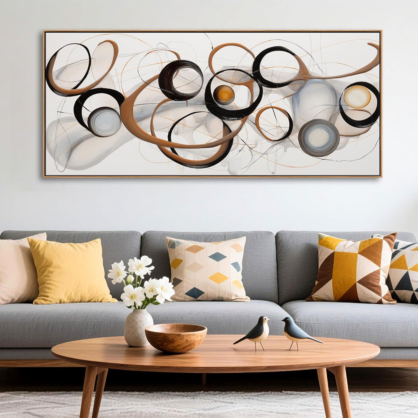 Large Framed Wall Art Living Room Wall Decor Framed Abstract Canvas Wall Art Bedroom Wall Decor Above Bed Office Decorations for Work Modern Artwork Wood Frame 31×70IN