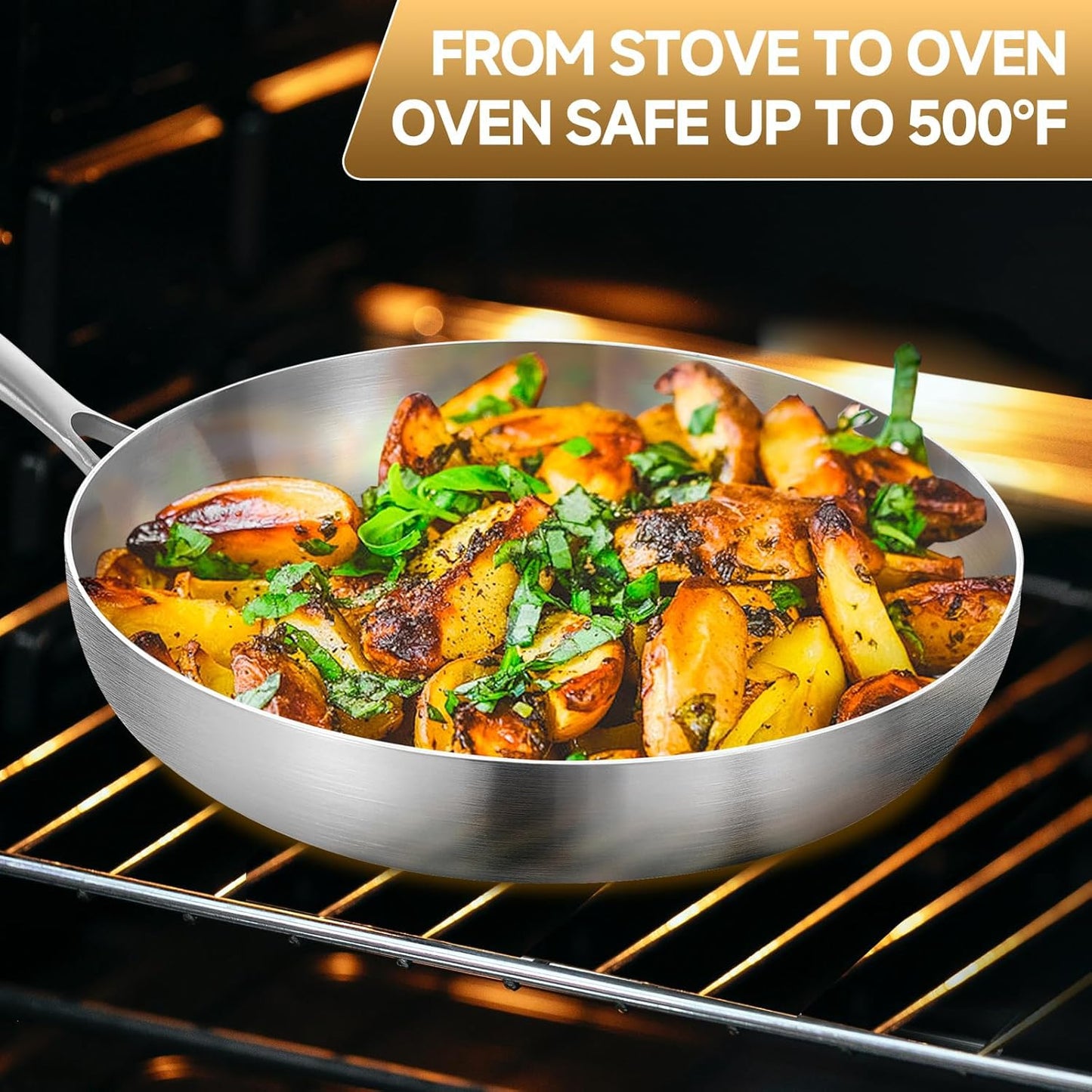 Inqibee 8.5-10-12 Inch Tri-Ply Stainless Steel Frying Pan Set with a Lid,Skillets,Induction Cooking Pans,Pots and Pans Set,Dishwasher and Oven Safe,Detachable Handle.