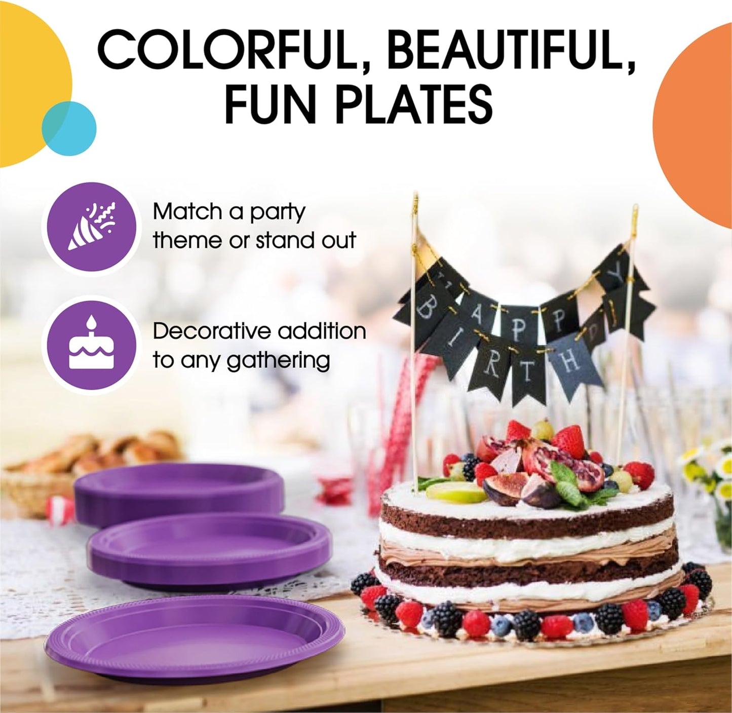 Exquisite Party Solids Purple Plastic Plates For Party Supplies 10" Purple Disposable Plates Heavy Duty 50 Pcs Plastic Dinnerware Sets Heavy Duty 350 GSM Disposable Dinnerware Set