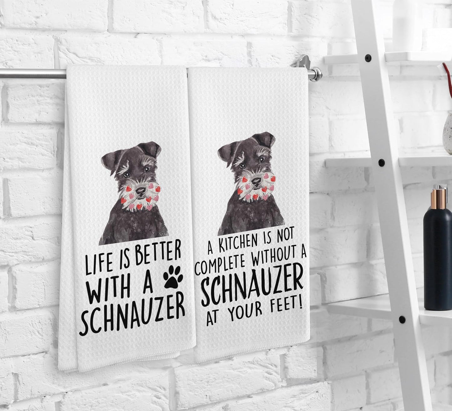 Schnauzer Towels, Schnauzer Gifts, Schnauzer Dog Kitchen Towels and Dishcloths Set of 2, Schnauzer Decor, Schnauzer Gifts for Women, Dog Kitchen Towels, Dog Gifts for Women, 16×24 Inches