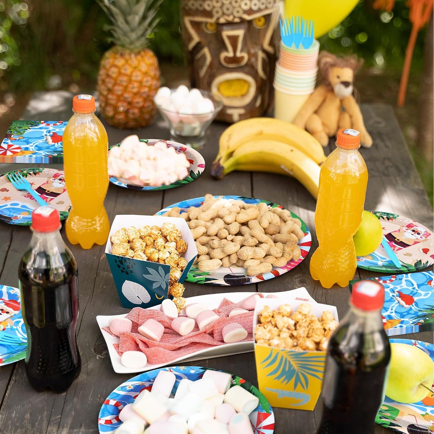 96 Pieces Christmas July Disposable Tableware Set - Tropical Beach Santa Party Supplies with Paper Plates, Napkins, Forks for Holiday Celebrations, Hawaiian Summer Christmas, and Pool Party Decor