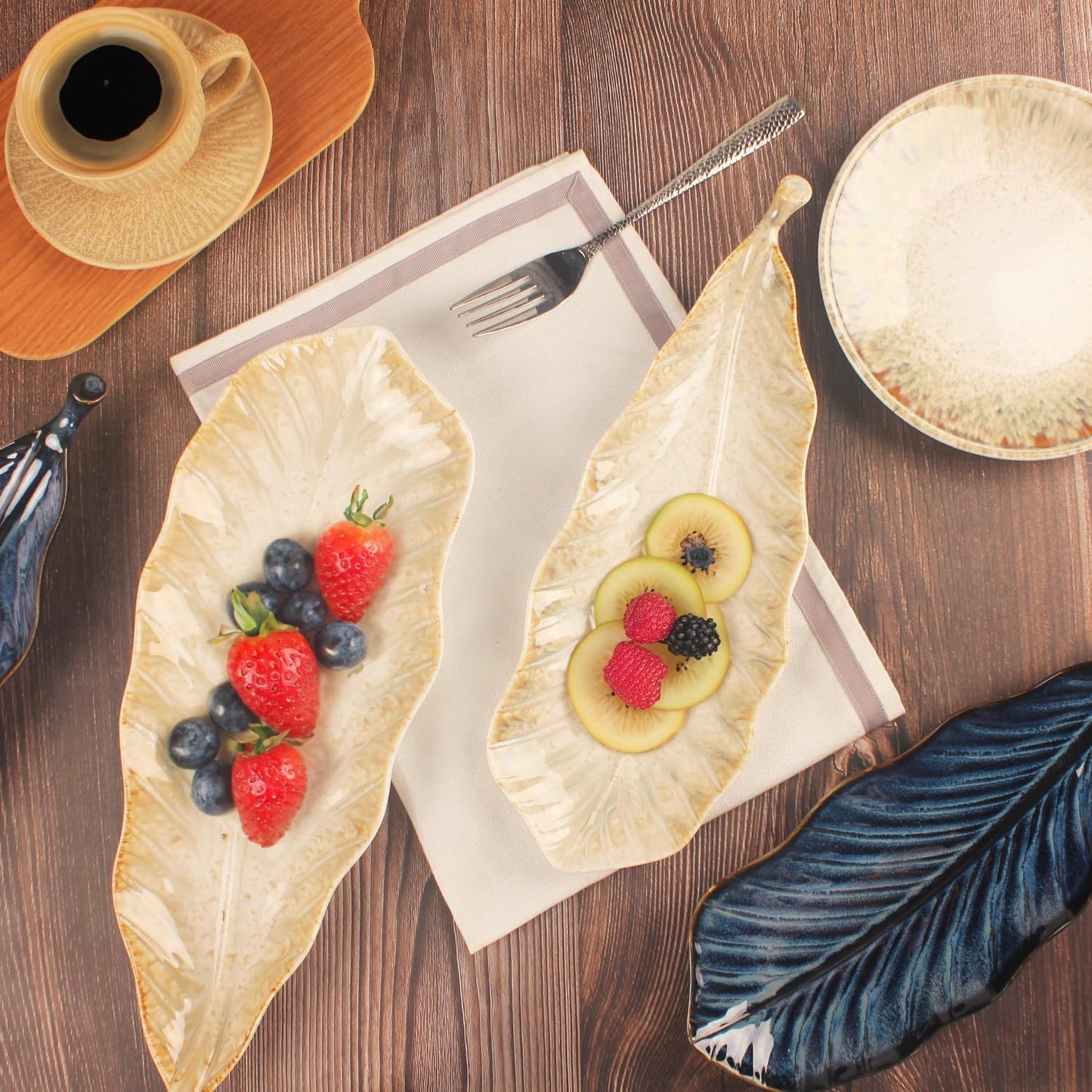 Serving Platter Olives Plate Set of 2, Large Serving Tray for Entertaining, Porcelain Trays and Platters, Salad Appetizer Tray,Dishwasher & Microwave Safe,Gradient beige 14.5 Inch