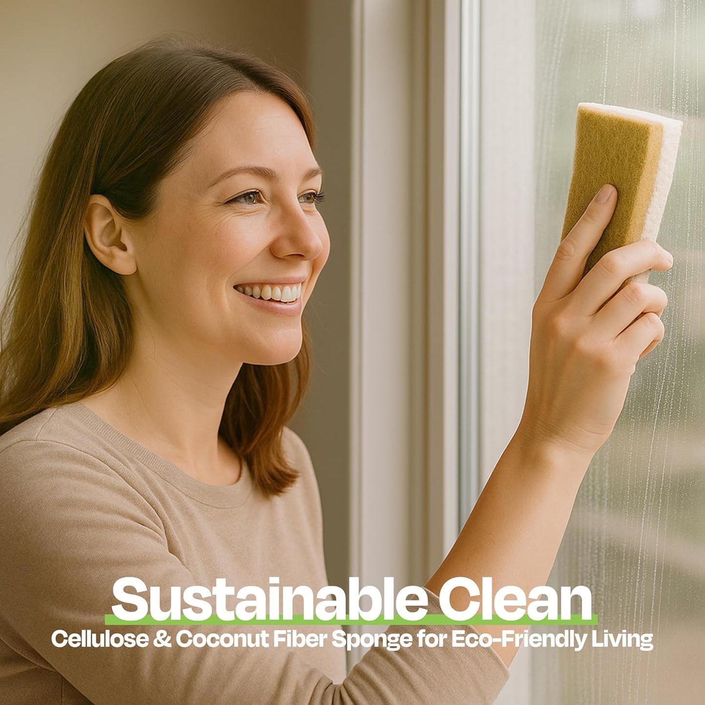 Natural Kitchen Sponges Pack of 12 - Biodegradable Compostable Cellulose & Coconut Scrubber Sponge with Non-Scratch - Long Lasting, Sponges for Dishes, Heavy Duty Dish Scrubber (Rectangular)