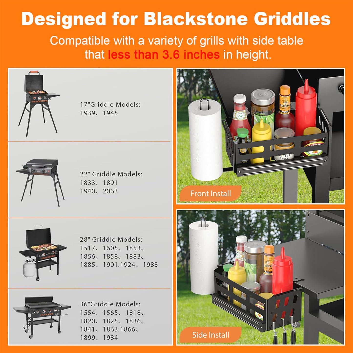 Griddle Caddy for Blackstone Griddles 28"/36"/Prep Cart, Blackstone Caddy with Squeeze Bottle, Blackstone Griddle Accessories Space Saver, BBQ Grill Storage Organizer with Magnetic Tool Holder