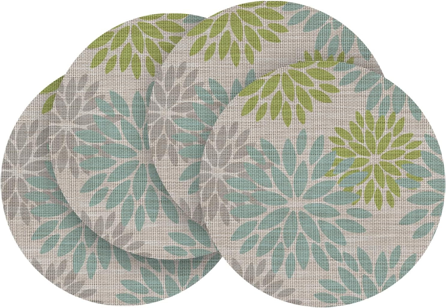 Artoid Mode Light Green Dahlia Plastic Round Placemats Set of 4, 14 Inch Seasonal Wipeable Woven Vinyl Table Mats for Farmhouse Party Kitchen Dining Decor