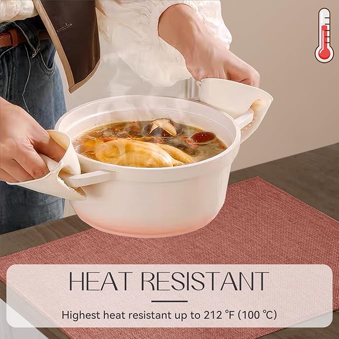 Romanstile Cloth Placemats Set of 4-12 x 18 Inch, Heat Resistant Double Layered Thickened Burlap Fall Place Mats, Washable Faux Linen Farmhouse Table Mats for Kitchen/Dining/Party/Outdoor, Orange