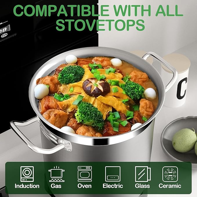 Large Soup Pot with Lid - 40 Quart Stainless Steel Stockpots, Cooking Pots, Stock Pot with Lid, Big Pots for Cooking, Heavy Duty, Induction & Oven Safe