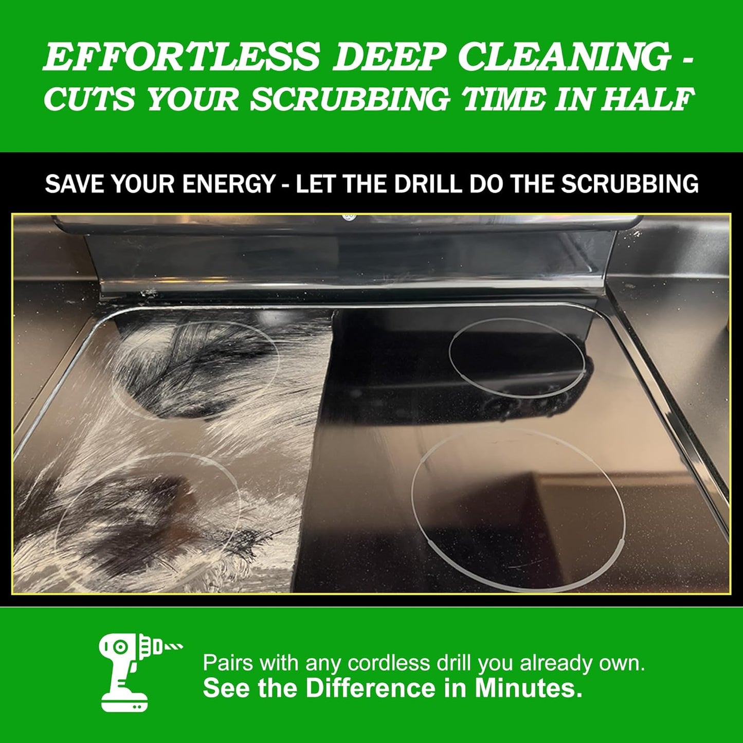 Kitchen Drill Brush Set - Drill Powered Cleaning Tools for Stainless Steel Sink, Copper Sink, Stove Top, Oven, Pots, Pans, & Cabinets - Pot Scrubber - Air Fryer Cleaning Brush Set- Stove Cleaner Kit