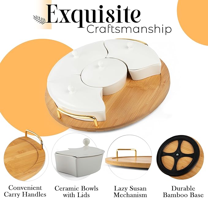 Chip and Dip Serving Set, 13.5" Serving Platters and Trays, Appetizer Serving Tray, Divided Serving Tray, Party Serving Relish Trays and Platters, Lazy Susan Taco Bar, Lazy Susan Serving Platter