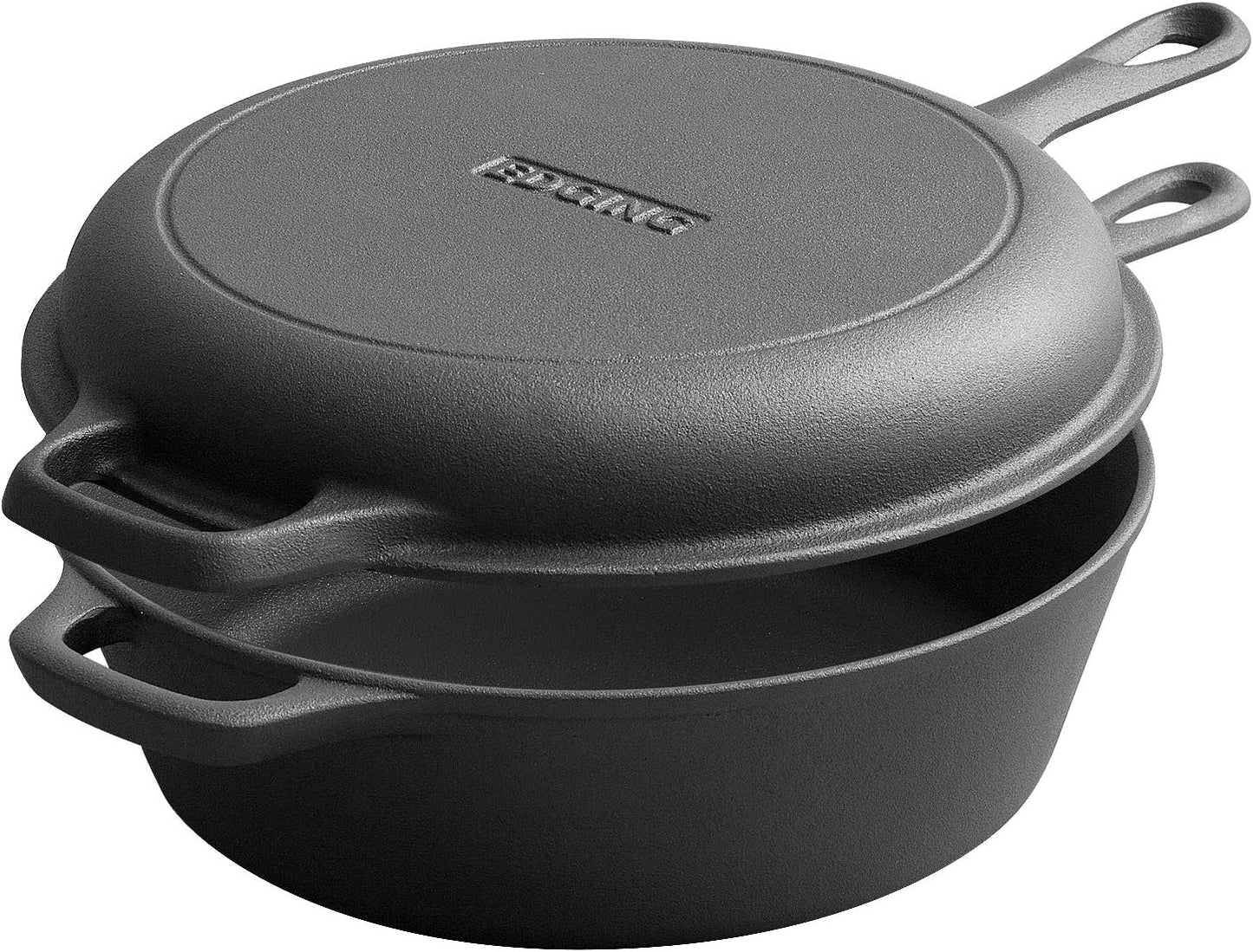 2-in-1 Pre-Seasoned Cast Iron Dutch Oven Pot with Skillet Lid Set, 10" Skillet 3QT Pot for Cooking, Baking, Frying and Camping