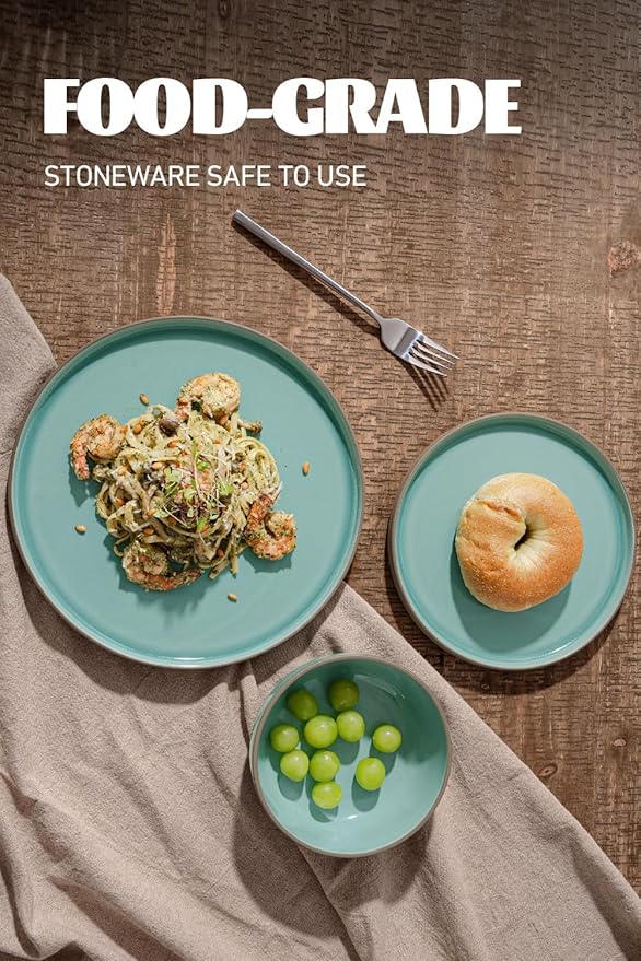 Famiware Nature Plates and Bowls Set, 18 Pieces Dinnerware Sets, Dishware Sets, Dishes Set for 6, Microwave and Dishwasher Safe, Verdure