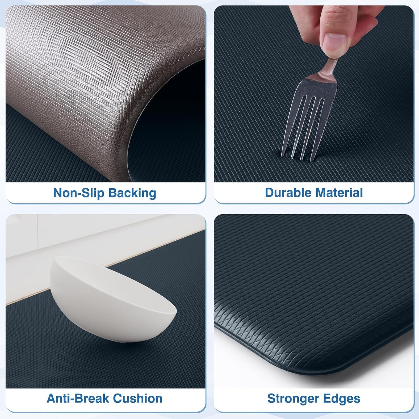 StepRite Kitchen Mats, 2PCS Kitchen Rugs, Cushioned Anti Fatigue Kitchen Mats for Floor, Non-Slip Standing Desk Mat, Waterproof Kitchen Rug Set for Floor, Office, 17.3"x30"+17.3"x47", Dark Charcoal