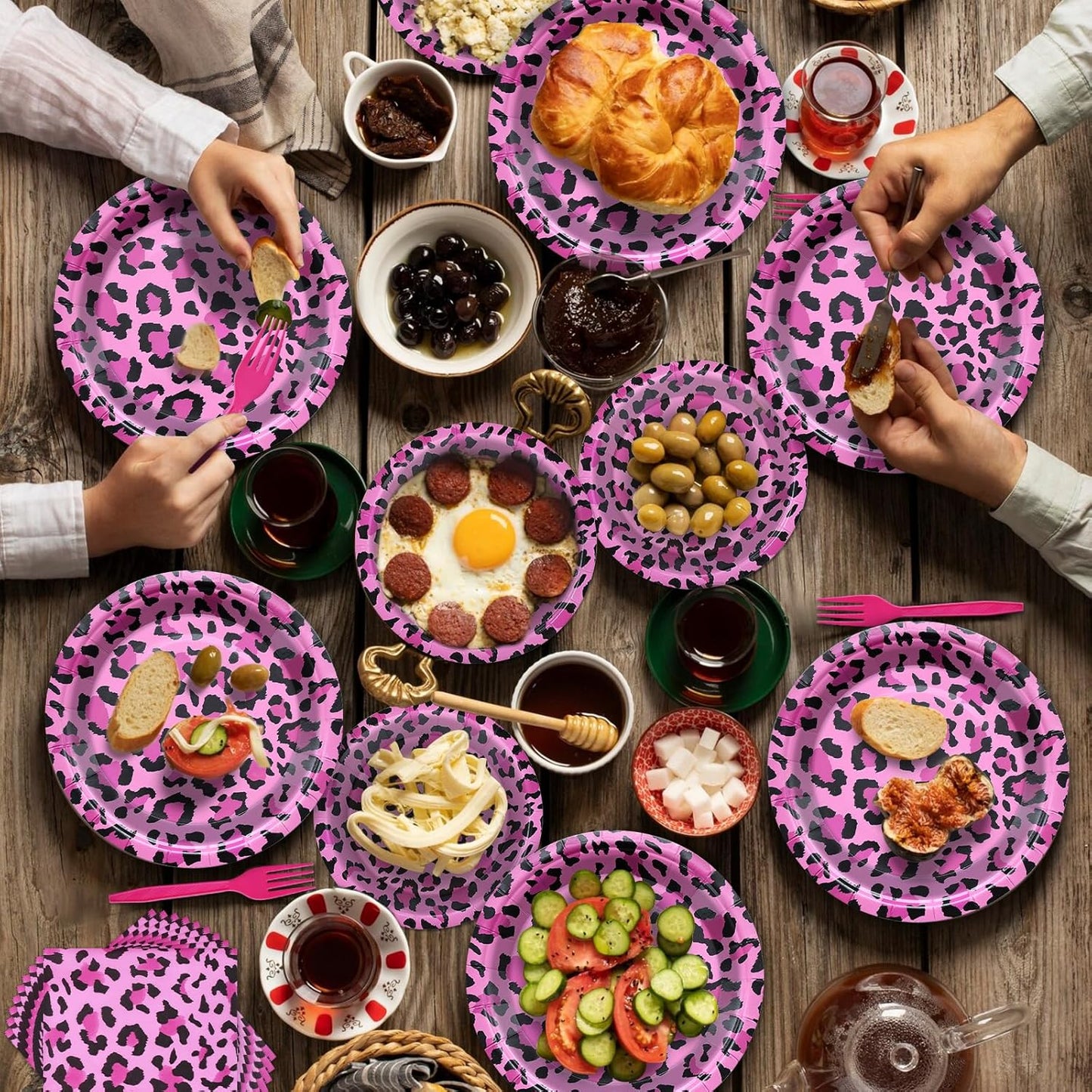 100 Pcs Pink Leopard Print Party Tableware Set – Disposable Animal Print Plates, Napkins, and Forks for Wild Birthday Parties, Safari Themes, and Glam Celebrations – Serves 25