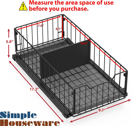 Simple Houseware Pull-Out Cabinet Sliding Basket Organizer, 17.2" D x 9.7" W x 5" H – Black, Ideal for Kitchen and Bathroom Cabinet Storage, Under Sink or Pantry Organization