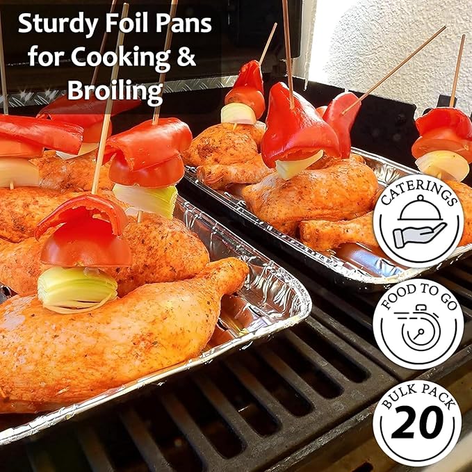 INFINITY EL Disposable Aluminum Foil Pans 20 Pack | Mini Shallow 8.5"x 6"x1.5" Broiler Pans, Heavy Duty Foil Pan | Aluminum Baking Pans for Roasting Turkey, Lasagna, Thanksgiving, Christmas, Party